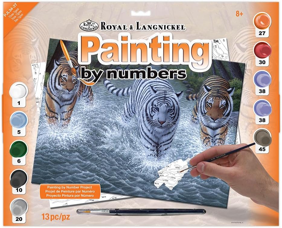 Royal & Langnickel 11 x 15 inch Three Tigers Pre-Printed Paint by Number Painting Set