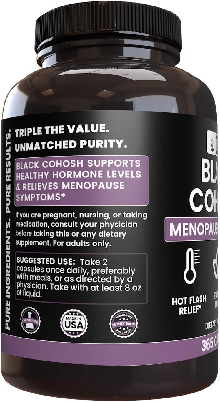Black Cohosh (365 Capsules) Natural Herbal Supplement, Non-GMO, Menopause, Sleep* : Health & Household