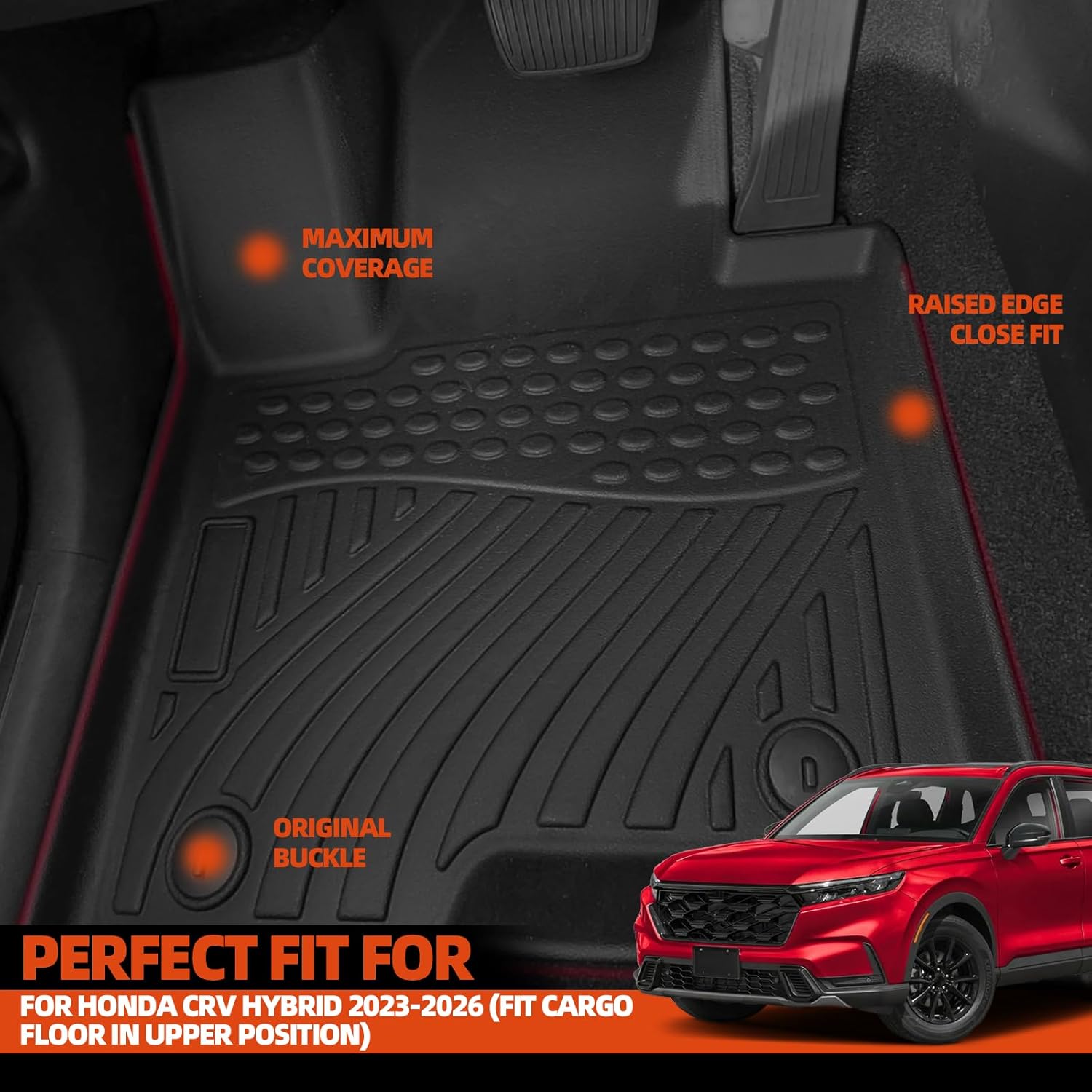 custom fit floor mats for honda crv hybrid/gas 2023-2026(fit cargo floor in upper position), all weather tpe floor liner & trunk mat & backrest protectors, odorless full set interior accessories 38)crv hybrid/gas|2023-2026