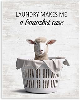 Stupell Industries 'Funny Lamb Laundry Basket'| Wall Plaque Art | Stupell Industries | 11 x 14 Inches, Easy to Hang and Sturdy, Made in USA, by Lettered and Lined