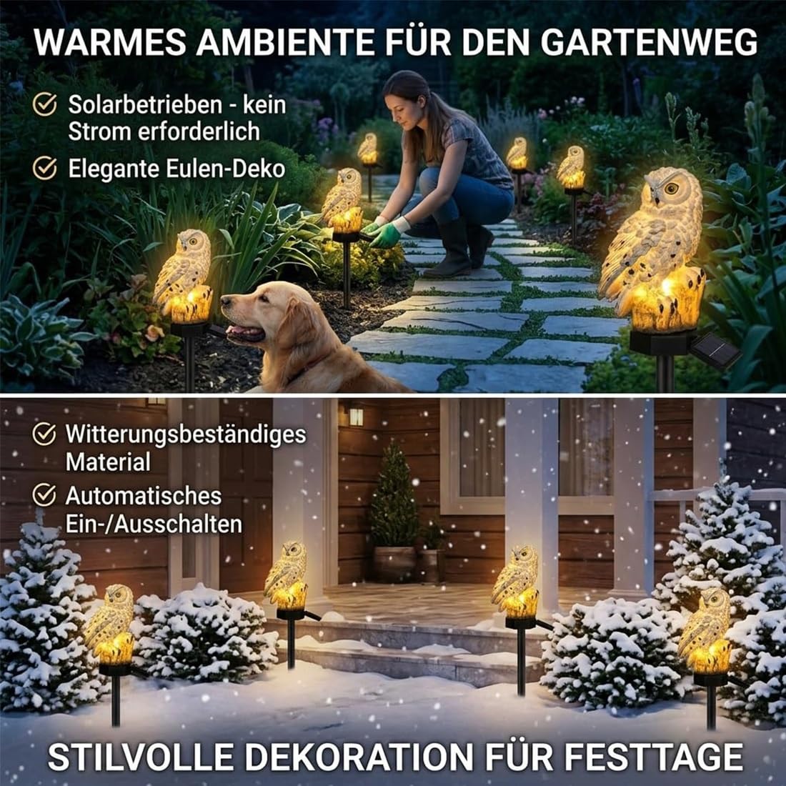 2026 Neu Lebensechtes Luma Eule, Lumaeule Solar Gartenlampe Beweglich, Gartendeko Eule, Solar Eules für Außen, Flexible Platzierung, Sofortiger Blickfang, Wetterfest Langlebig, für Garten/Hof(Braun)