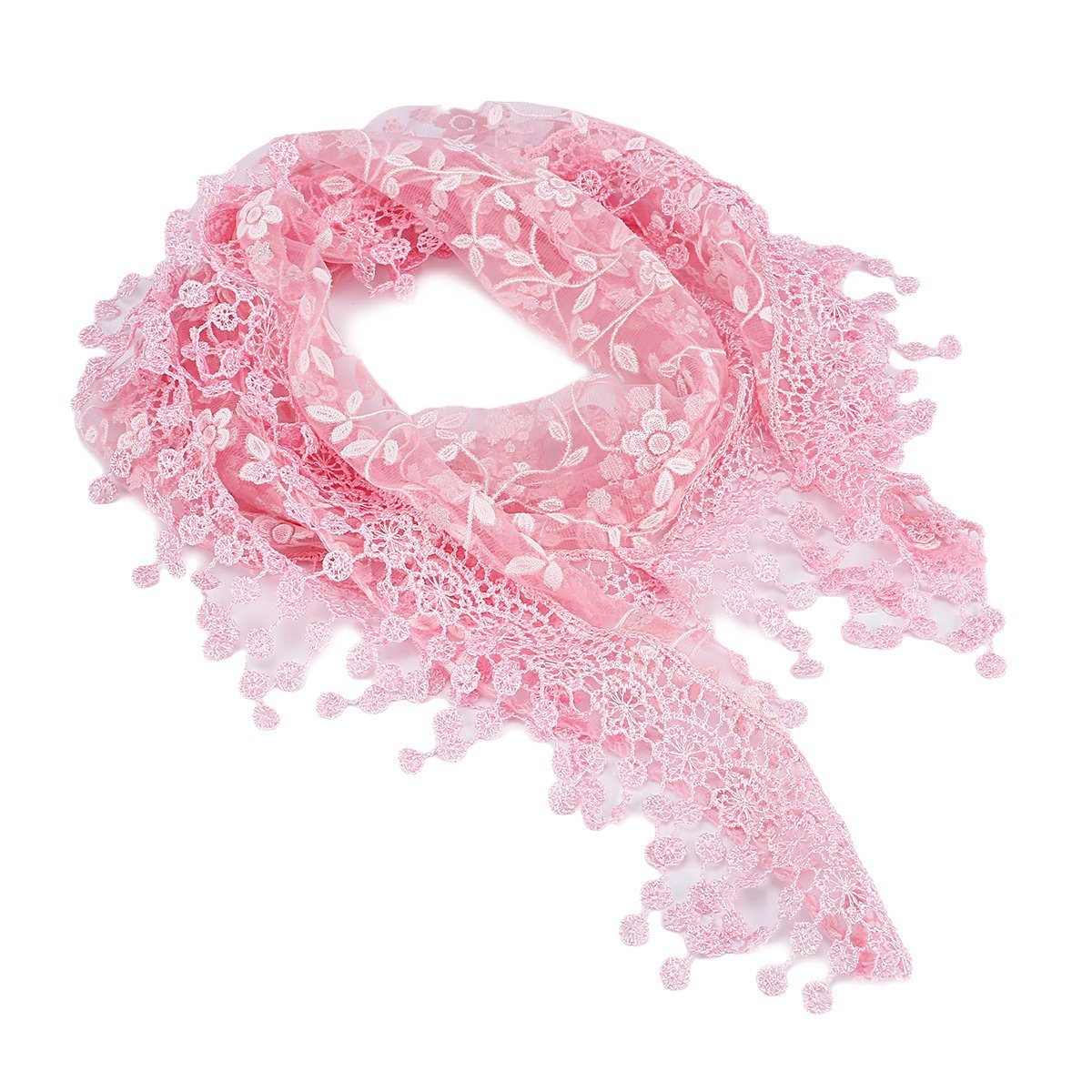 FSSTUD Elegant Women Ladies Soft Lace Hollow Tassel Scarves Triangle Long Wrap Shawl Scarf Light Pink