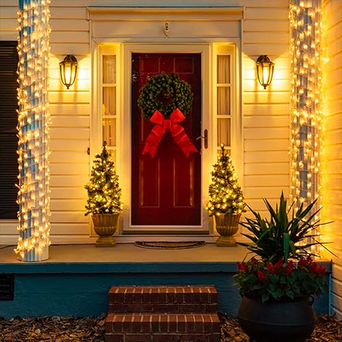Miniatura 8 de JMEXSUSS Cadena de 300 luces LED para interiores y exteriores, alambre transparente, luces de Navidad blancas cálidas con 8 modos, luces de cadena