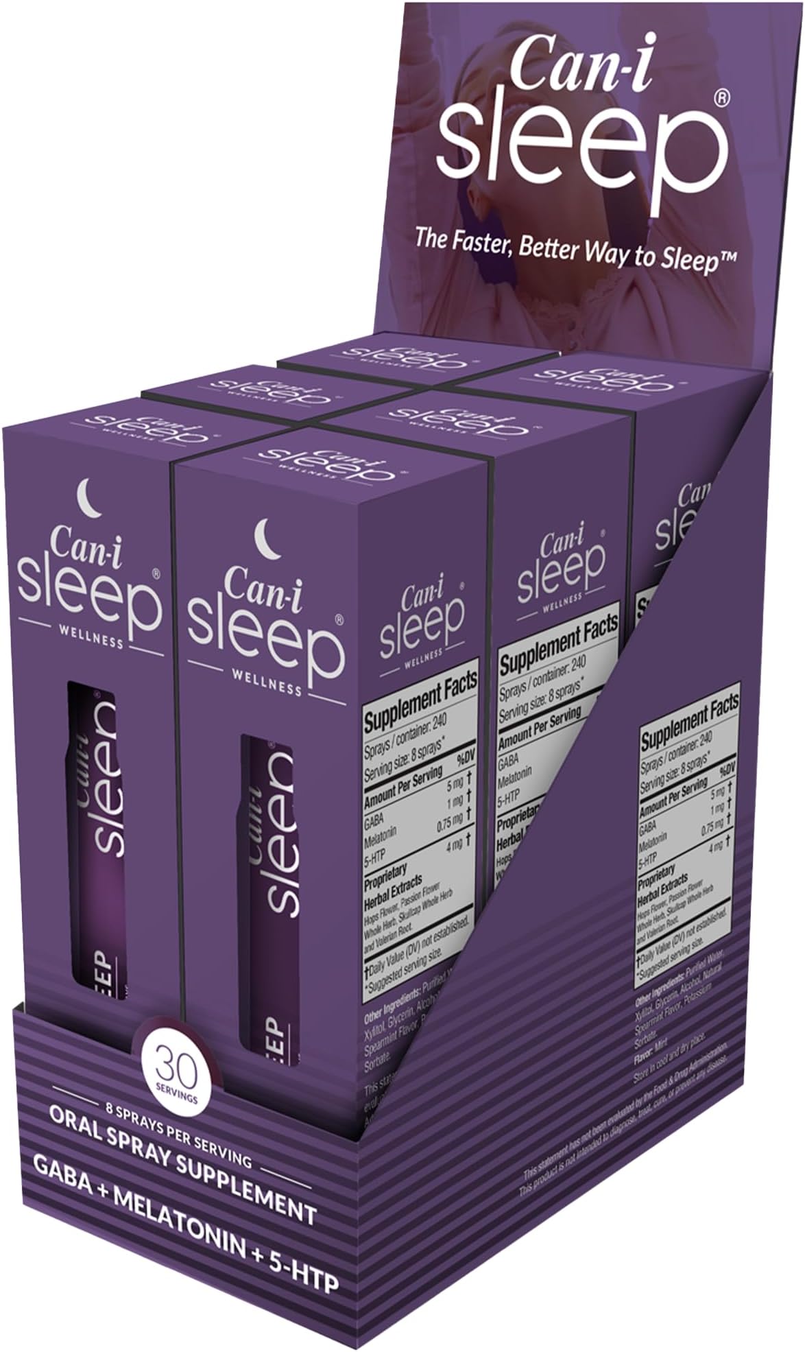 Can-i Sleep Aid Spray for Adults – Fast-Acting Sleep Spray for Sleeplessness, Travel & Students – Fall Asleep Fast & Stay Asleep – Melatonin Spray with GABA & 5-HTP – 180 Servings (6 Pack)