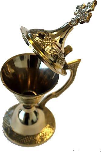 Miniatura 4 de Holy Land Market quemador de incienso de latón pesado 48 pulgadas  pequeño con juego de incienso y carbón o kit