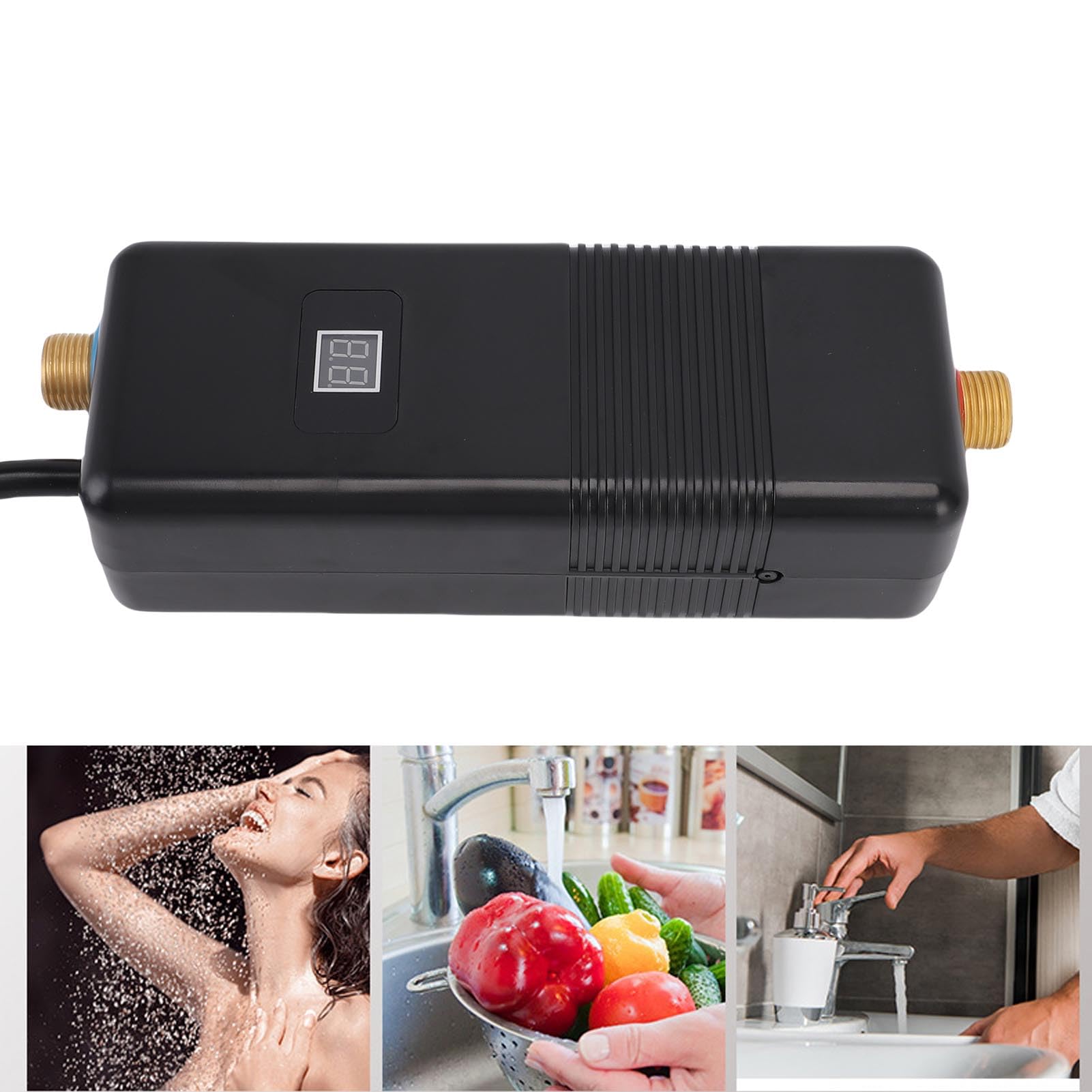 Eujgoov 3000W Calentador de Agua Instantáneo Mini 4 Puntos, Ideal para Cocina Baño Apartamento Caravana, 220V Enchufe UE, Ahorro Energético y Seguro