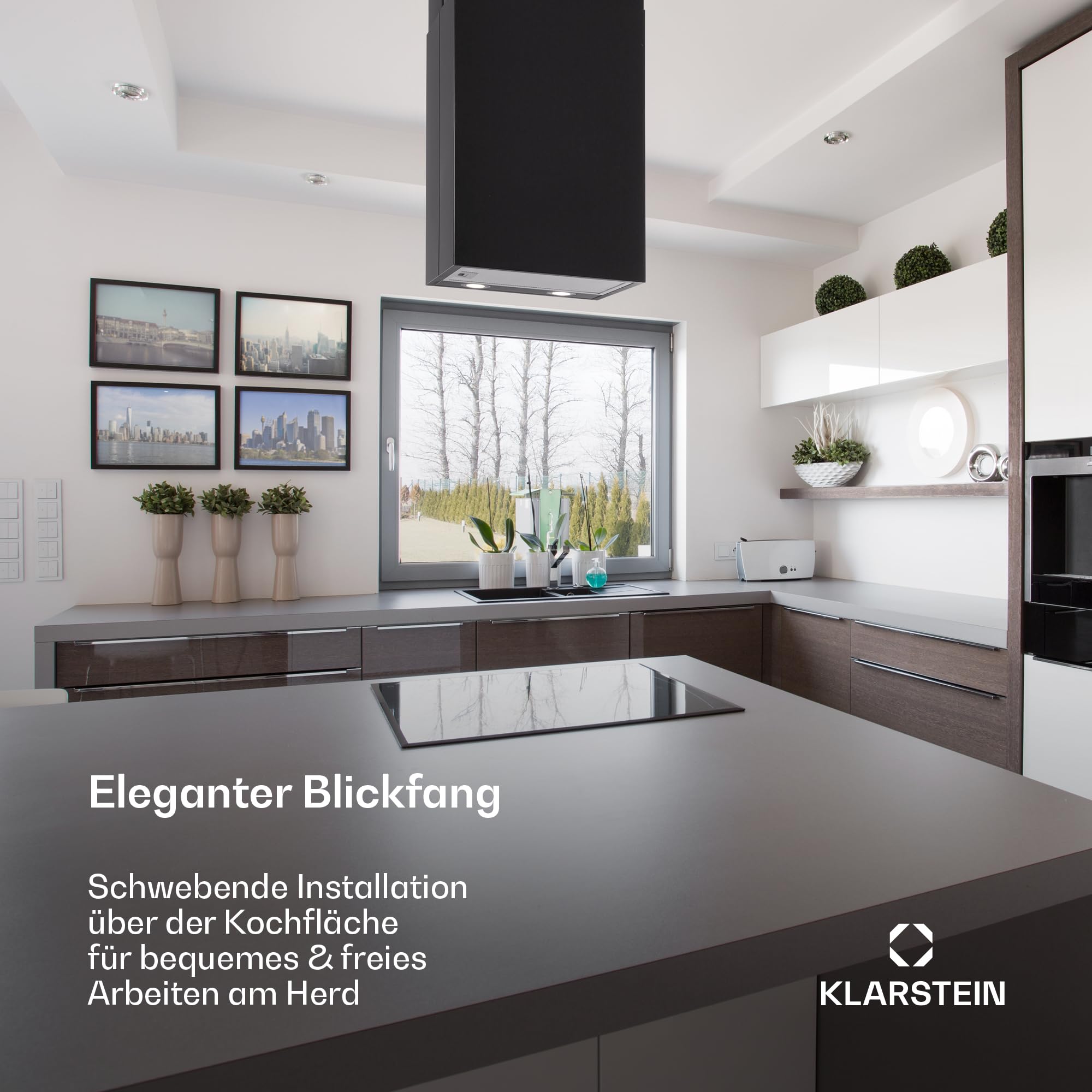 Klarstein Structura Inselabzugshaube Edelstahl schwarz 641 m³/h LED 41 x 35,5 cm