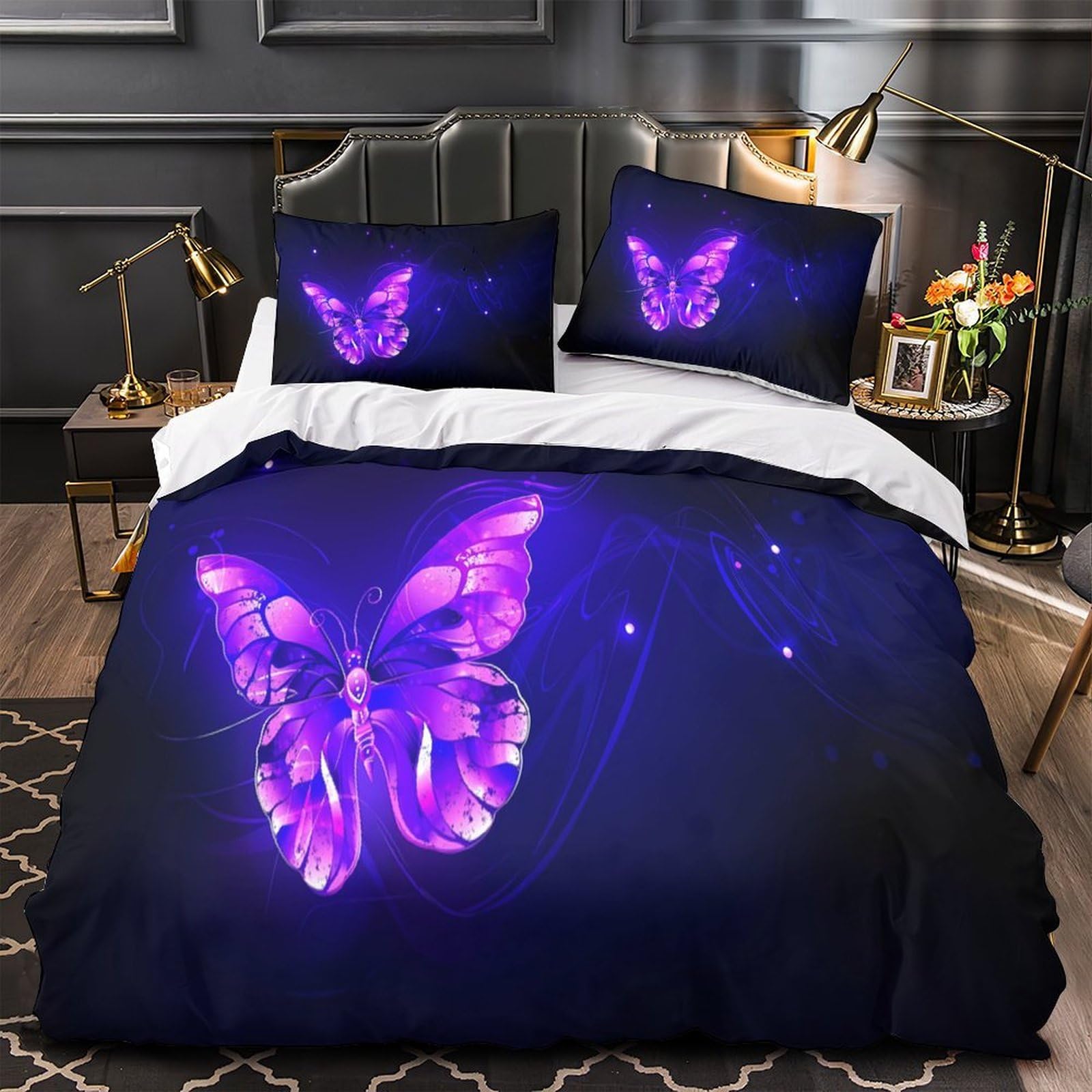 Drap de couette papillon violet 3D housse microfibre respirante déco chambre double 200x200cm