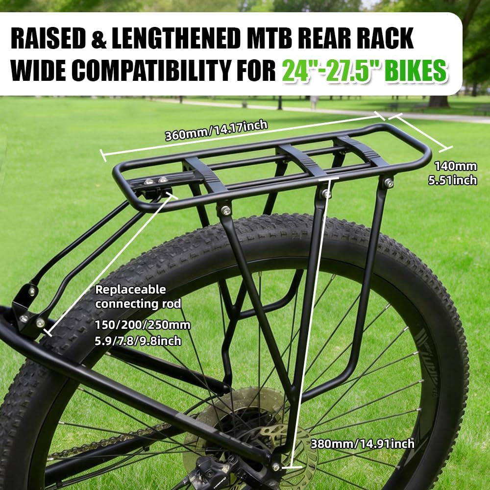 RBRL Rear Bike Cargo Rack, 165 lb Heavy Duty Aluminum Alloy Bicycle Rear Rack for 26–27.5" MTB & City Bikes, Durable Rust-Resistant Rear Pannier Rack for Commuting, Touring & Travel image 2