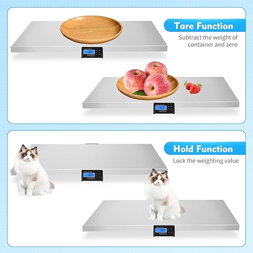 Miniatura 5 de Lemonrain Báscula veterinaria, báscula digital de 440 libras para ganado con adaptador de corriente para veterinario, animales, mascotas, gatos,