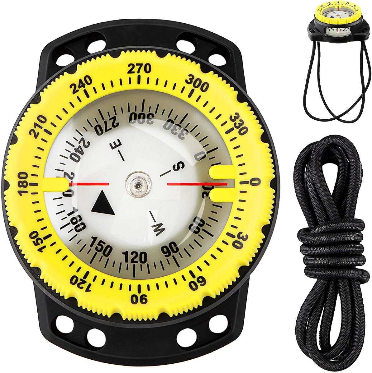 Scuba Dive Waterproof Wrist Compass with Bungee Mount | 5ATM Marine Navigation Compass with Cord and Glow-in-the-Dark Dial for Underwater Diving, Sailing, Kayaking, Camping