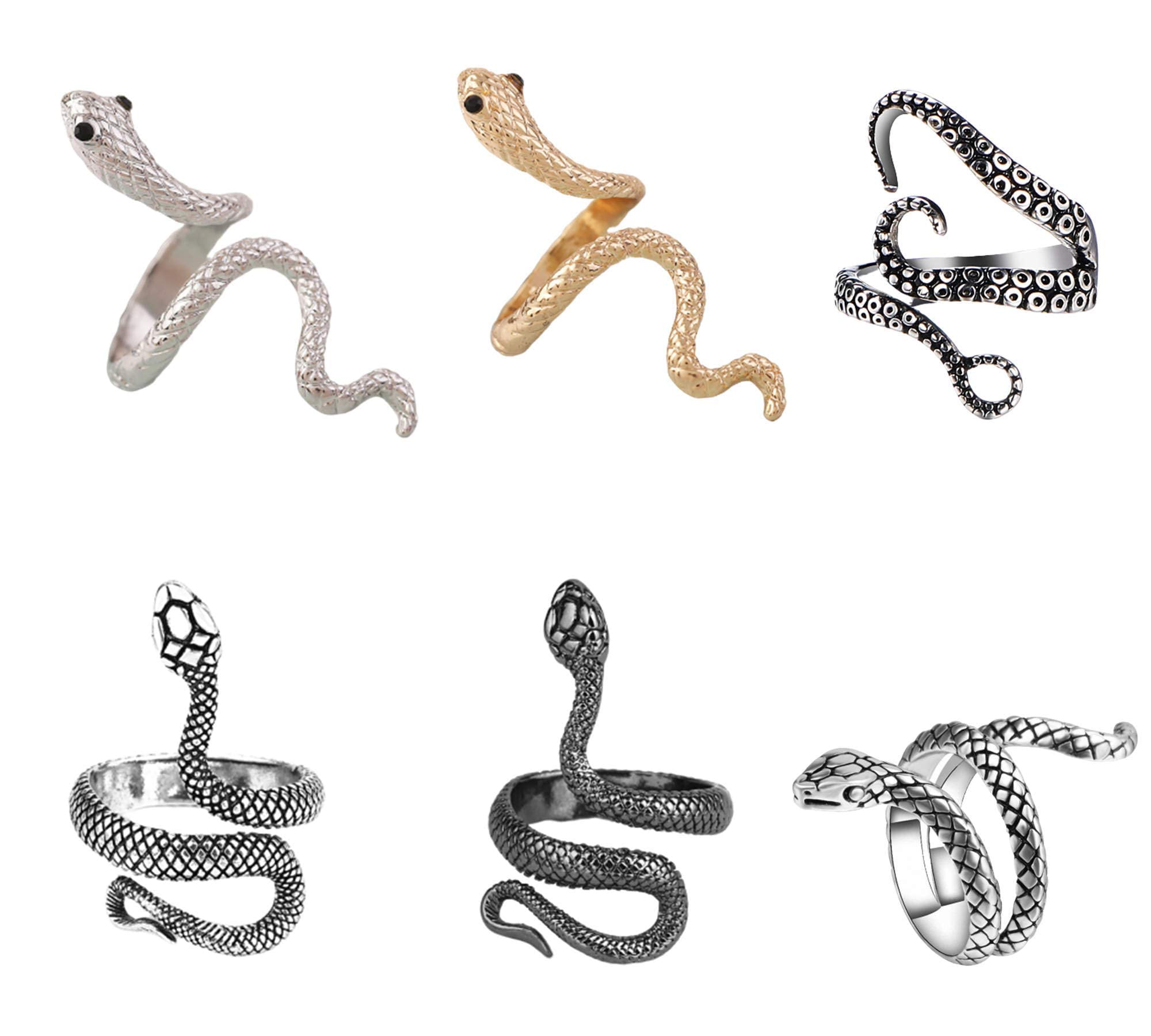 DELFINO6 Pieces Snake Rings Animal Stacking Rings Gothic Ring Set for Women Girls Snake Lover'S Gift