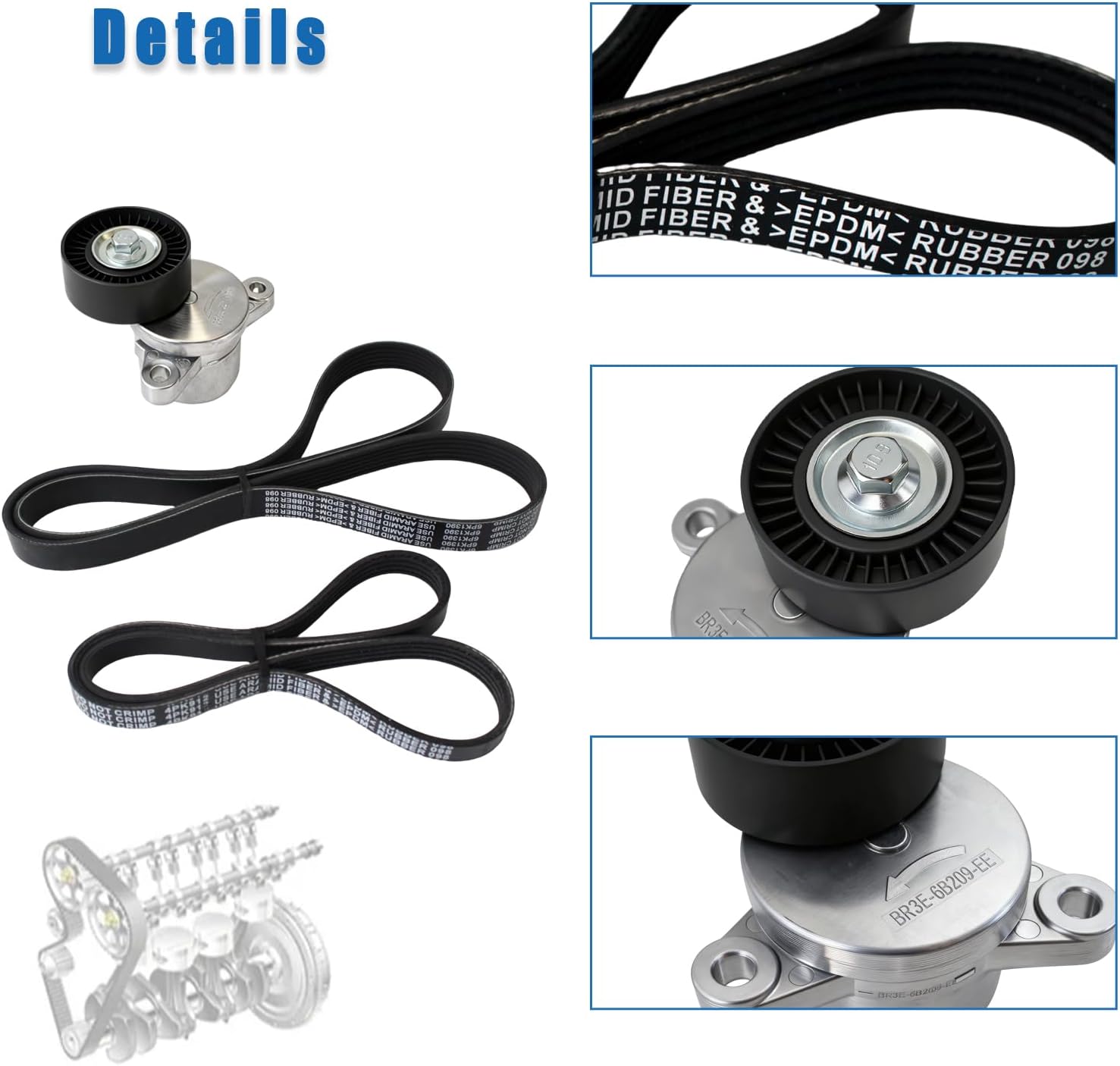 AUCERAMIC Engine Serpentine Belt Kit Fit for Ford F-150 F150 2011-2017, Mustang 2015-2017, Lincoln Navigator 2015-2017 3.5L 3.7L