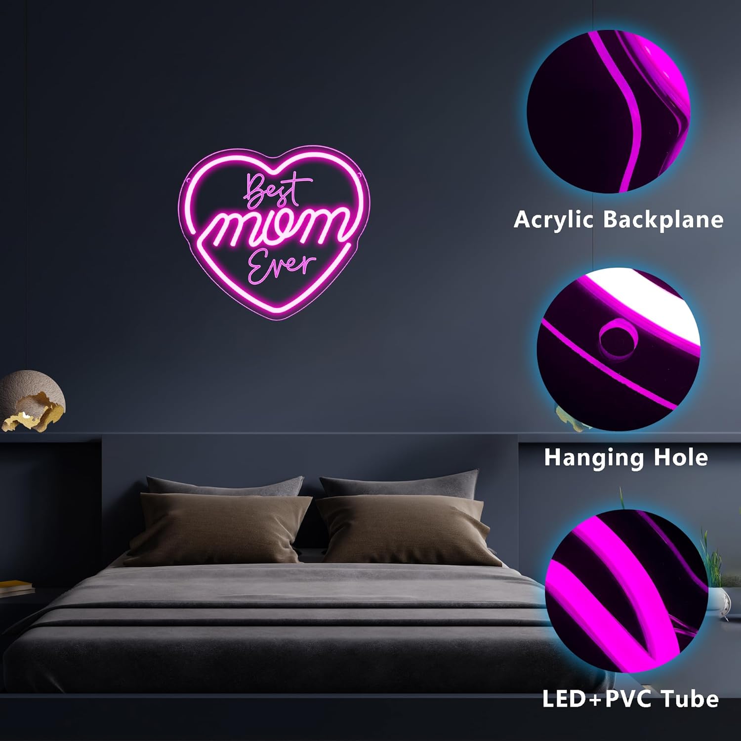Best Mom Ever Mother'S Day Neon Sign, Happy Mother'S Day Neon Light LED Best Mom Gifts Decor Sign USB Powered Dimmable, for Mom'S Birthday Christmas Nursery Home Bedroom Art Bedroom(11.8 * 10.6 In)