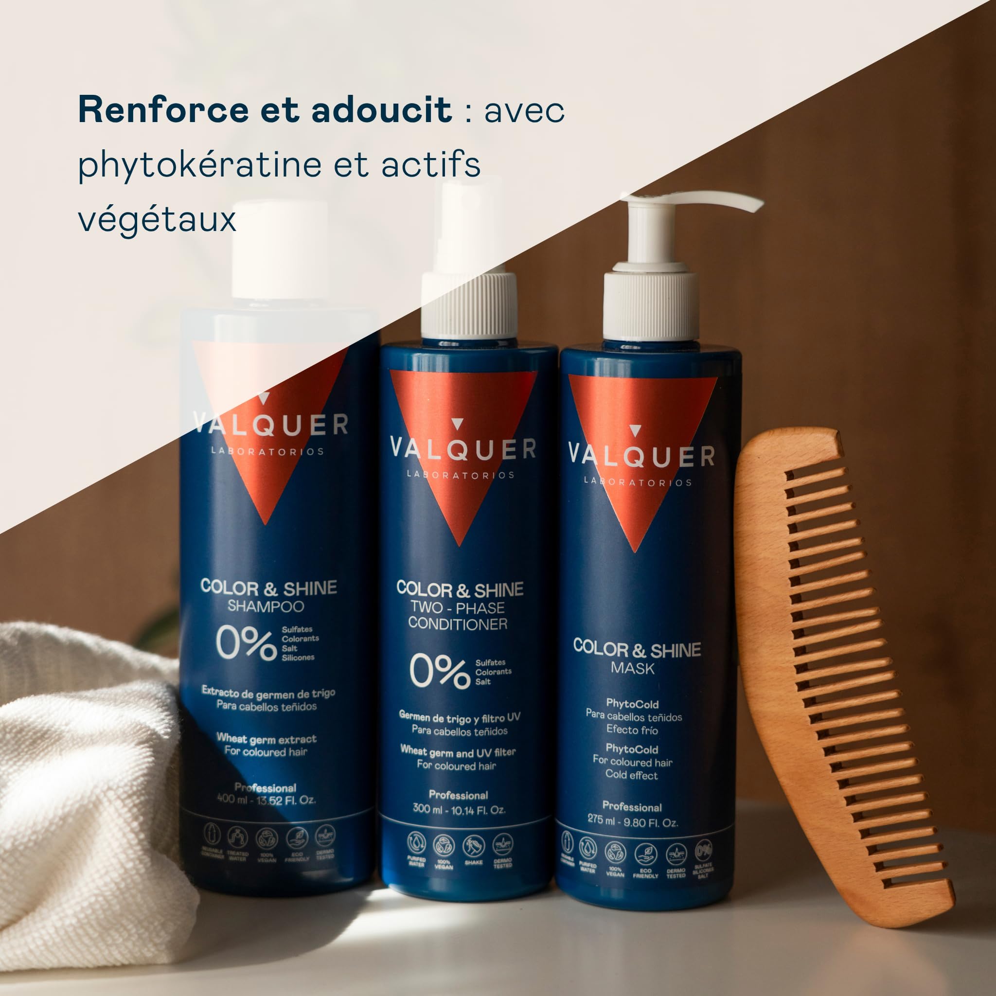 Valquer Hair Enhancer Pack Couleur: Shampooing 400 ml + Masque Effet Glace 175 ml + Après-shampoing biphasique 300 ml. Cheveux teints 1300 G (3 Unités)