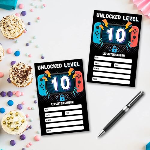 Miniatura 4 de QUPT 20 invitaciones de fiesta de cumpleaños de videojuegos con sobres tarjetas de invitaciones de fiesta de cumpleaños de 4 cumpleaños -