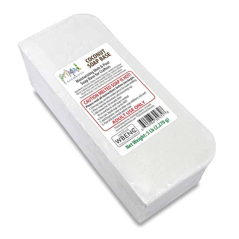 Base de Sabonete com Óleo de Coco Primal Elements para Derreter e Despejar, com Glicerina, 2,27 kg