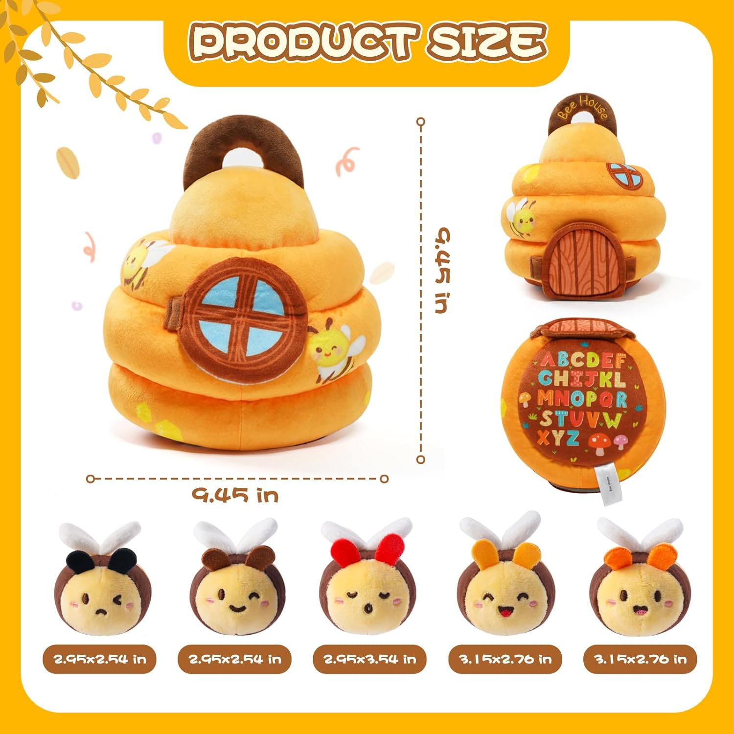 Koty Baby Toys 6-12 Months,Bee House Sensory Learning Toy, Beehive wtih wtih rattles, Squeaker, Mirror,5pcs Yellow Plush Bees, Educational Montessori Toy for Infants 6-12 Months - Image 6