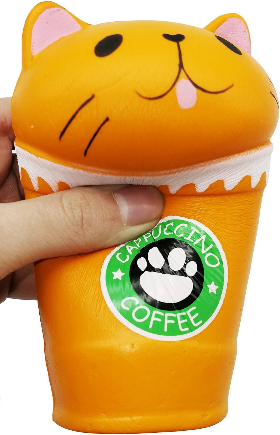LaliLaco Coffee Cat Cup Squishy Toy Squeeze Slow Rising Toy (Height 13.5cm) Cute Soft Toy (Orange)