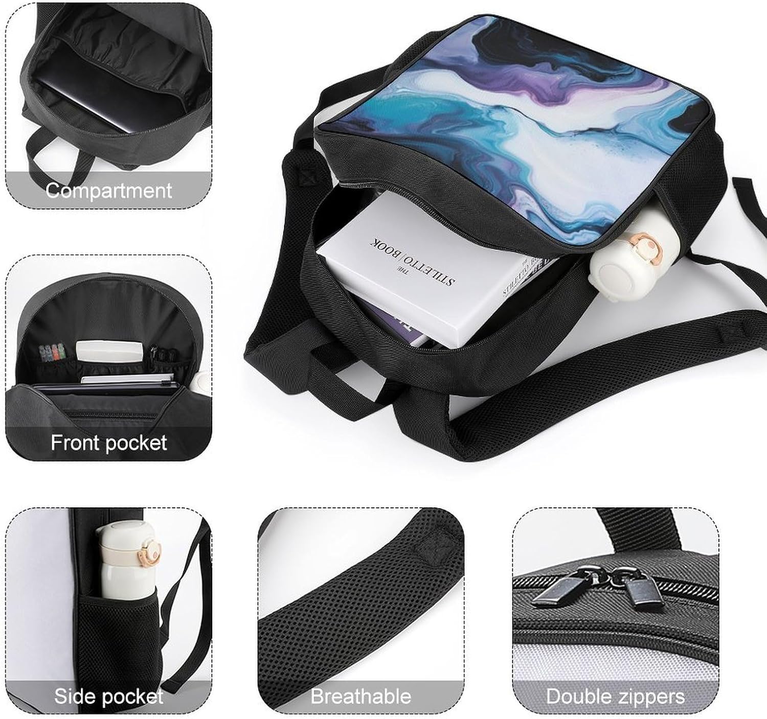 Abstract Blue Pattern Travel Backpack Casual Daypack Shoulder Bag with Adjustable Shoulder Straps for Hiking