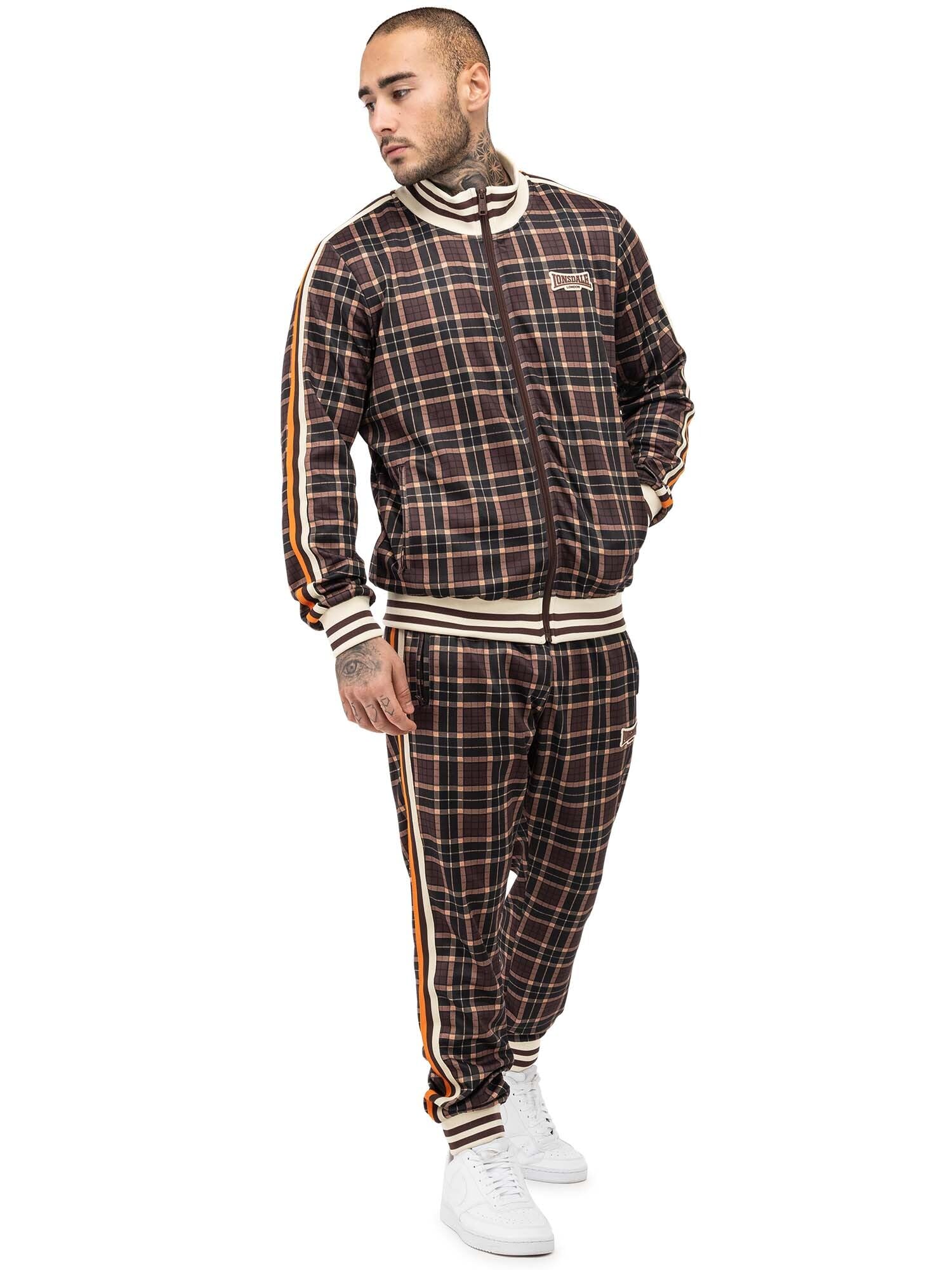 Lonsdale Herren Hedley Trainingsanzug, Brown/Ecru/Orange, S