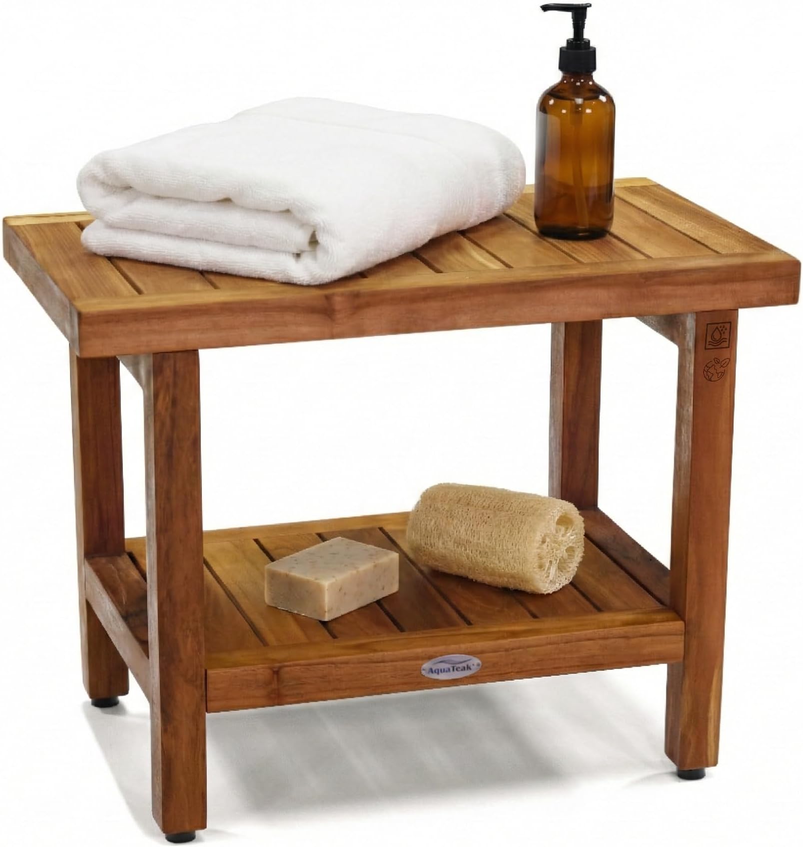 AquaTeak The Original Spa 24" Teak Shower Bench with Shelf