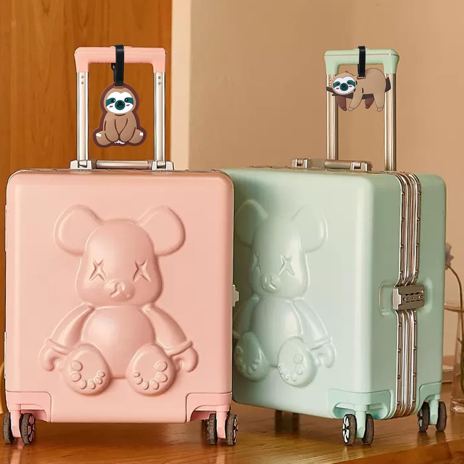 Honbay 2PCS Cute Cartoon Animal Sloth Luggage Tags Silicone Luggage Tags Travel Baggage Tags Suitcase Bag Backpack Labels Identify Labels Travel Identifier Tags Travel Accessories