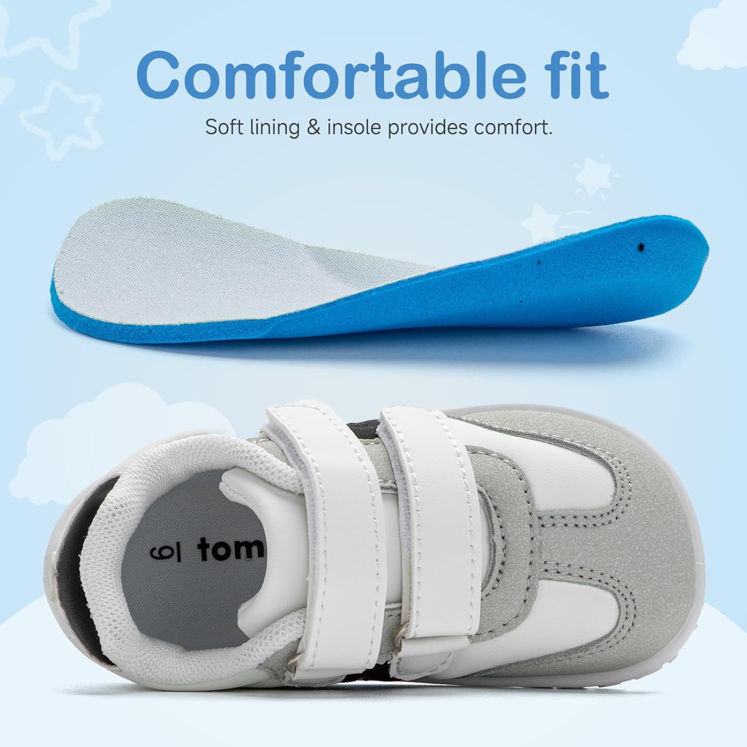 tombik Toddler Shoes Lightweight Barefoot Walking Shoes Non-Slip Sneakers with Dual Hook and Loops - Image 3