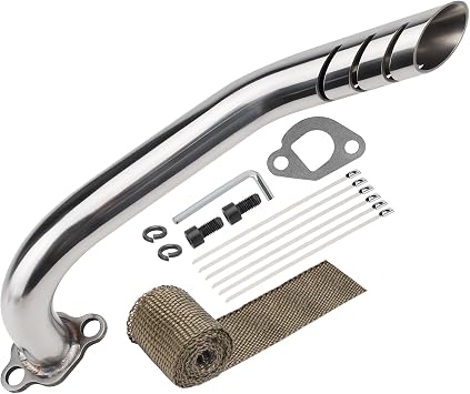 Mini Bike Exhaust Header Pipe Kit for Predator 212cc 224cc 196cc Coleman CT200U BT200X KT196 Baja MB200 MB165 for Honda GX160 5.5HP GX200 6.5HP Clone EngineSilver