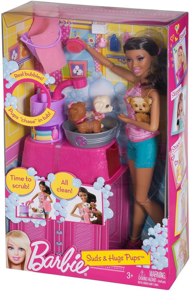 Barbie Suds and Hugs Pups African-American Doll Playset