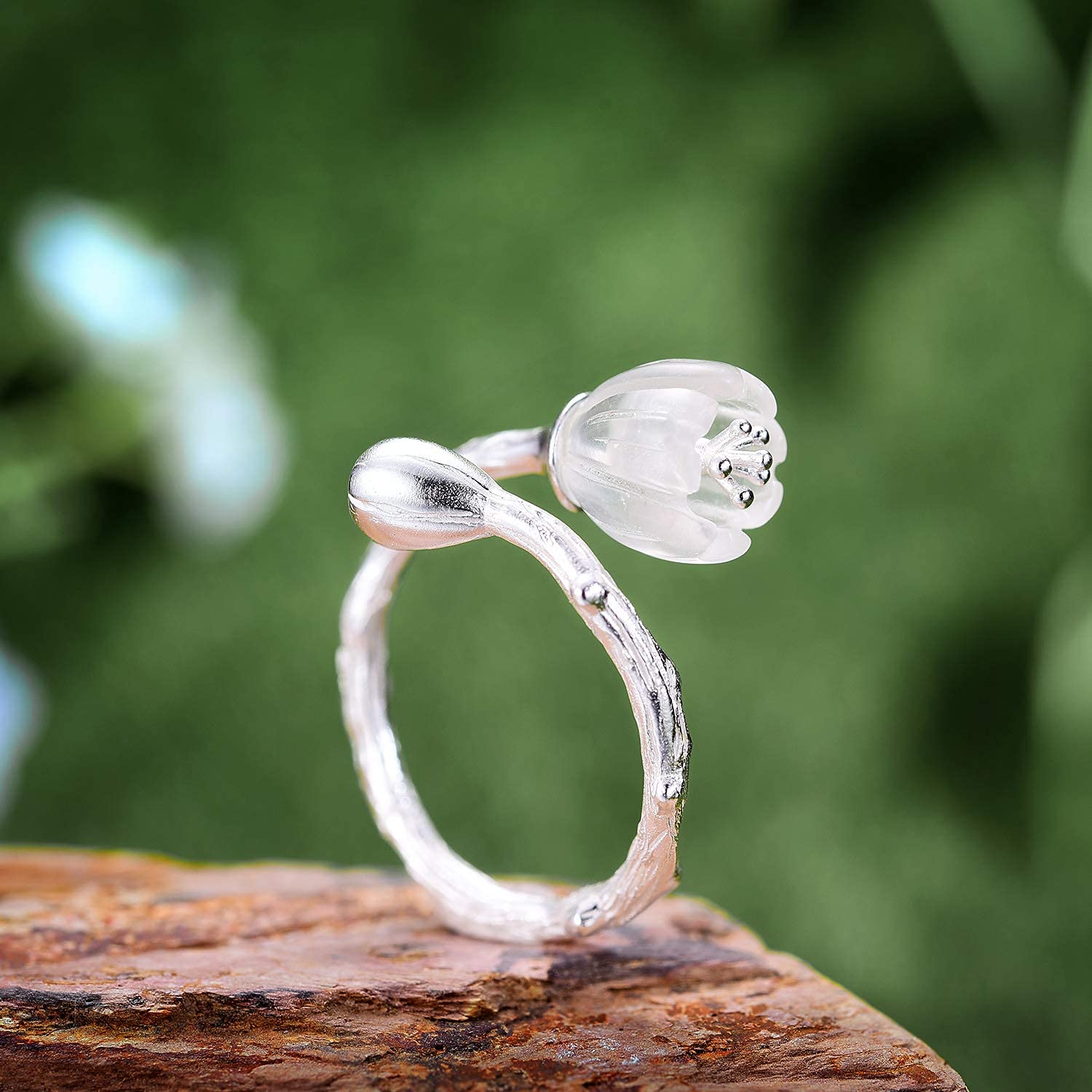 S925 Sterling Silber Ring Exquisite Gravur Blumenring Naturkristall handgefertigte Männer und Frauen einzigartige Accessoires