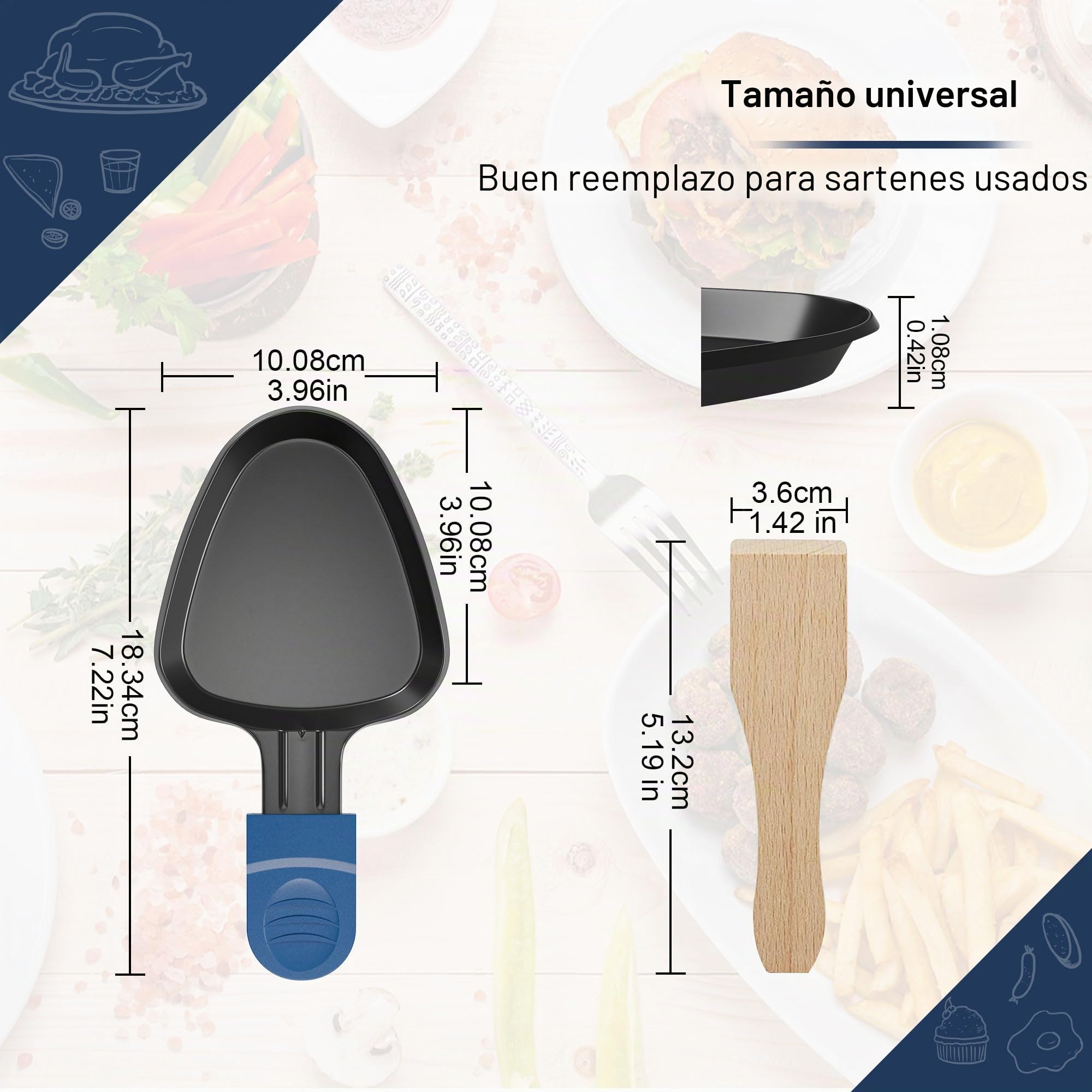 ipow Set 8 Sartenes Raclette Triangulares Mangos Multicolor + Palas - Antiadherente