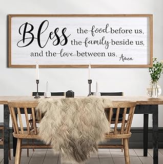 Bless the Food Before Us, the Family Beside Us, and the Love between us Framed Wall Art for Dining Room, 40''×15'' Holy Positive Religious Rustic Bible Verse for Christian God Jesus Christ Prayer