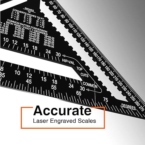 Miniatura 9 de Mecurate Rafter Cuadrado de carpintero triangular aleación de aluminio fundida a presión para carpintería y carpintería 7 pulgadas fundición a