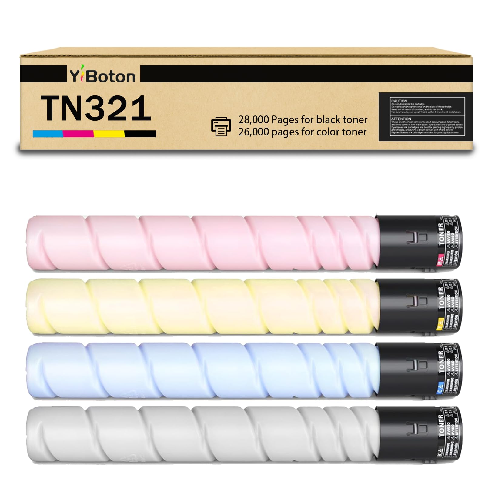 High Yield TN321 TN-321 Toner Cartridge 4-Pack with New Chip | TN321K TN321C TN321M TN321Y Compatible with Konica Minolta bizhub C224 C224e C284 C284e C364 C364e C7822 C7828 Printers Toner