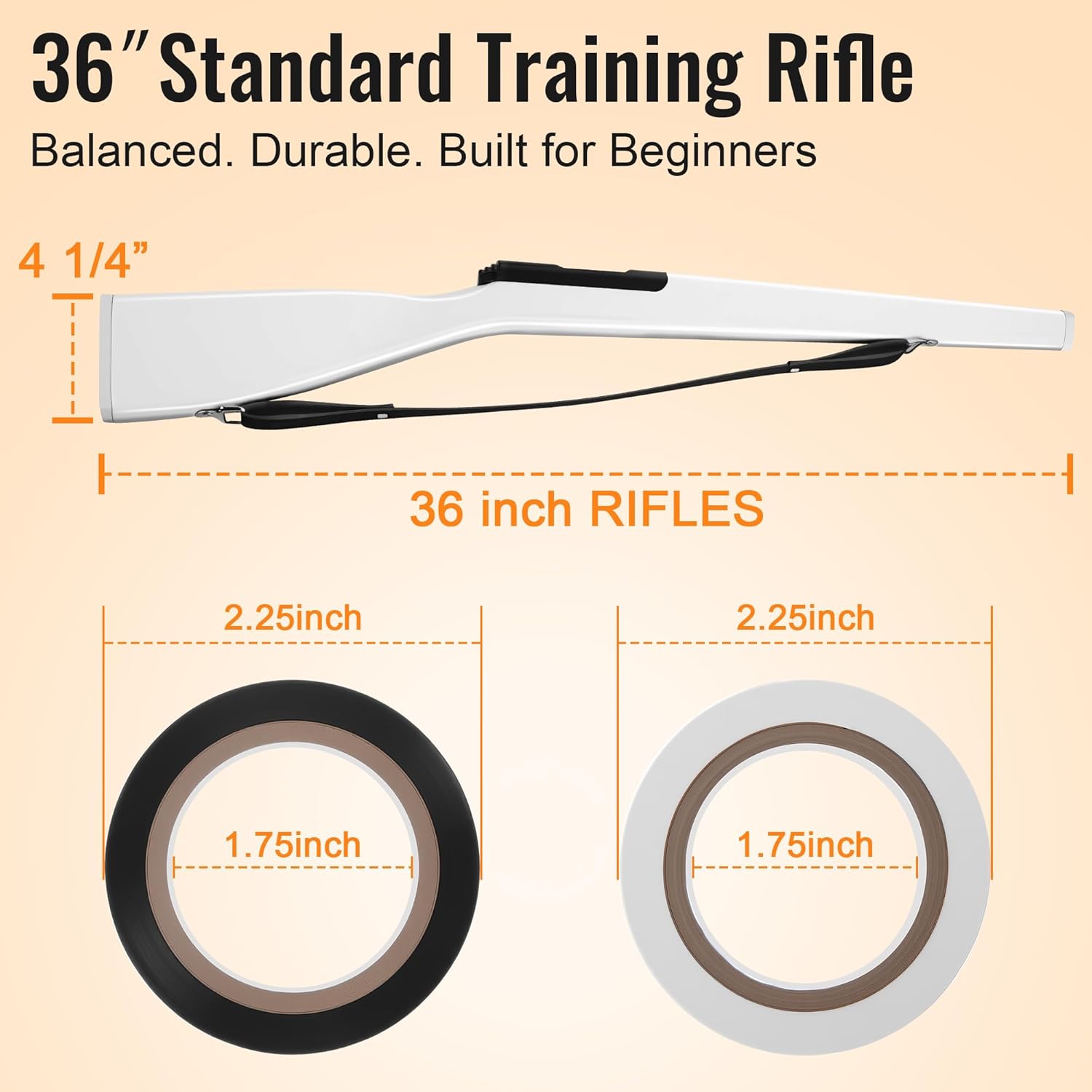 36" Color Guard Rifle, Wooden Drill Rifle with Glossy Finish, Leather Strap, Foam Padded Ends, 2 lbs Balanced Practice for Marching Band, Winter Guard, Includes 2 Rolls of Tape