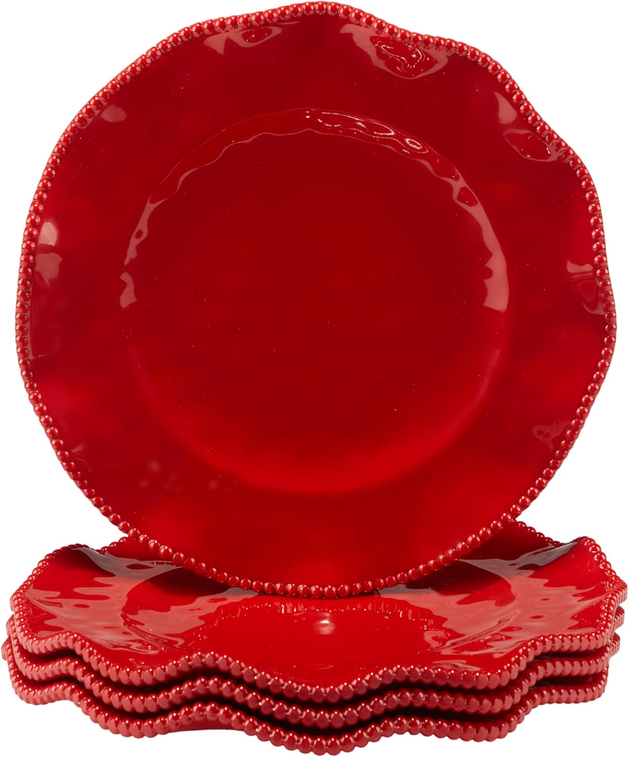Certified International Perlette Red 11" Melamine Dinner Plates, Set of 4