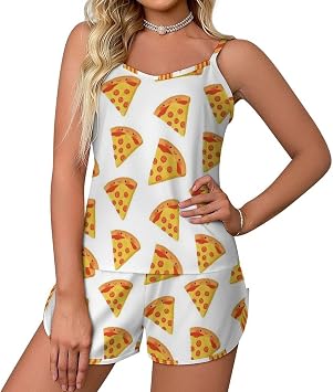 Happy Pizza Womens Pajamas Set 2 Piece Sleepwear V Neck Sleeveless Top and Shorts Loungewears