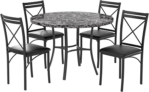 Miniatura 8 de VECELO Juego de mesa de comedor de 5 piezas para 4, comedor de mármol sintético con sillas para cocina, rincón de desayuno, espacio pequeño, negro