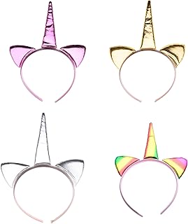 Lux Accessories Multi Colored Plain Metallic Unicorn Fashion Headband Set of 4