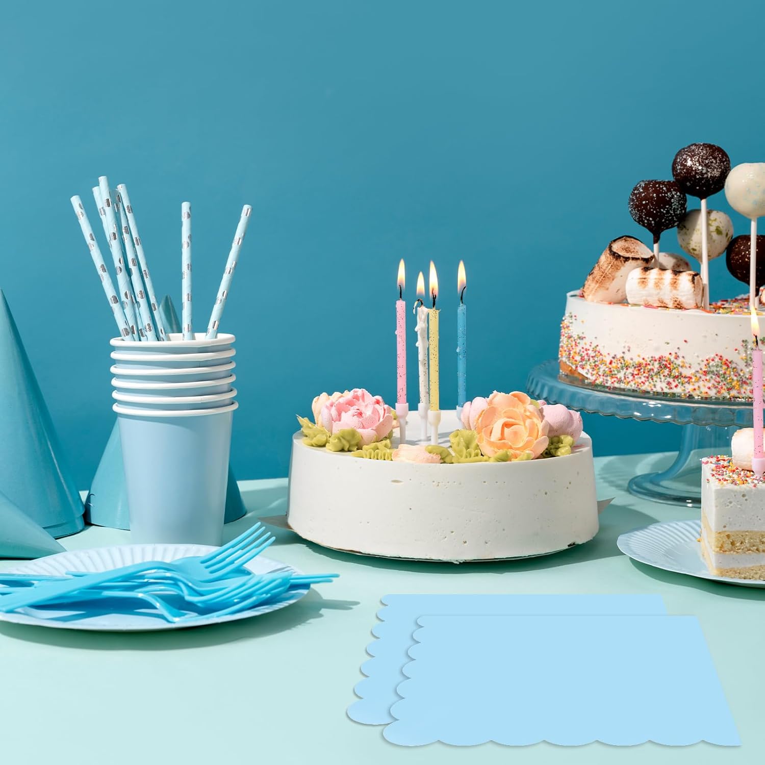 40PCS Blue Scalloped luncheon Napkins Disposable Blue Paper Napkins for Baby Shower Dinner Wedding Birthday Party Supplies 6.5 x 6.5 Inches