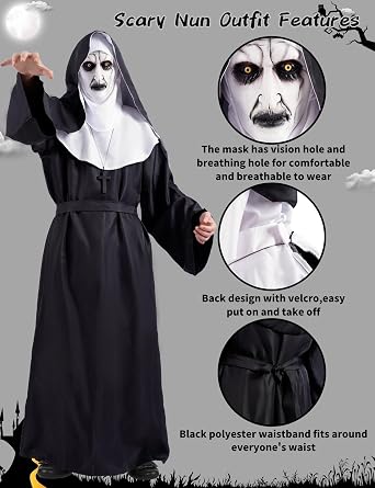 Nun Costume Woman Scary Halloween Evil the Nun Outfit for Women Men