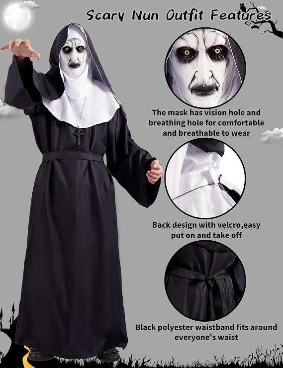 Nun Costume Woman Scary Halloween Evil the Nun Outfit for Women Men