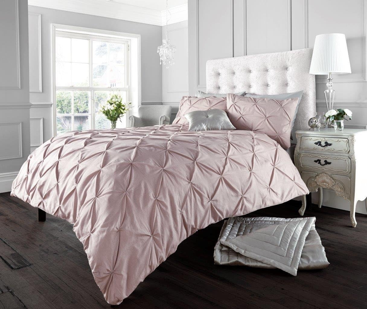 Dulce Lino Alford/Pintuck Duvet Cover Pillowcase Quilt Cover Bedding Set (Pink, Double)