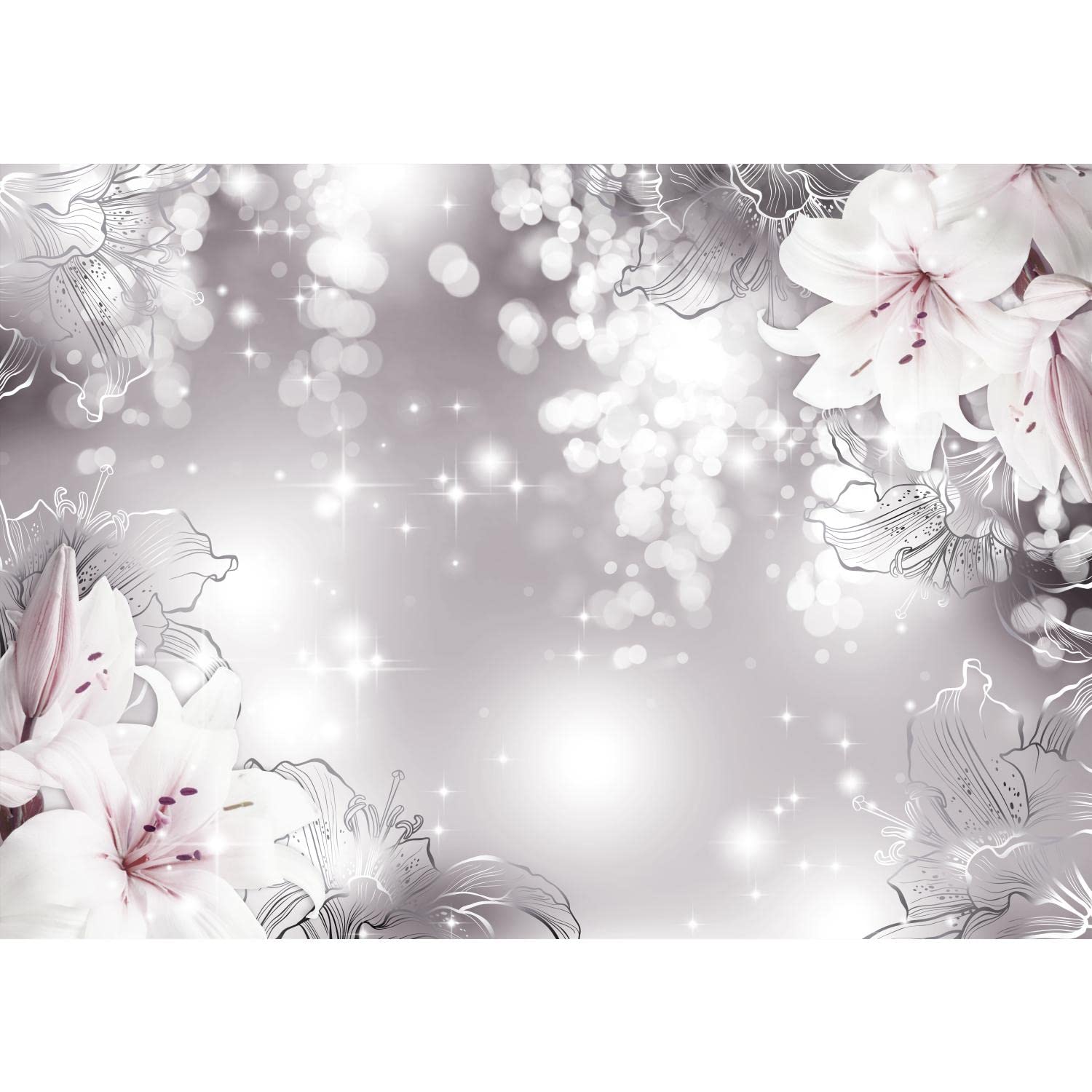 Runa Art F Wallpaper 396 X 280 Cm Lowers Lilies Non-Woven Decoration Print Wall Mural Living Room - Made In Germany - Black-And-White 9408012C