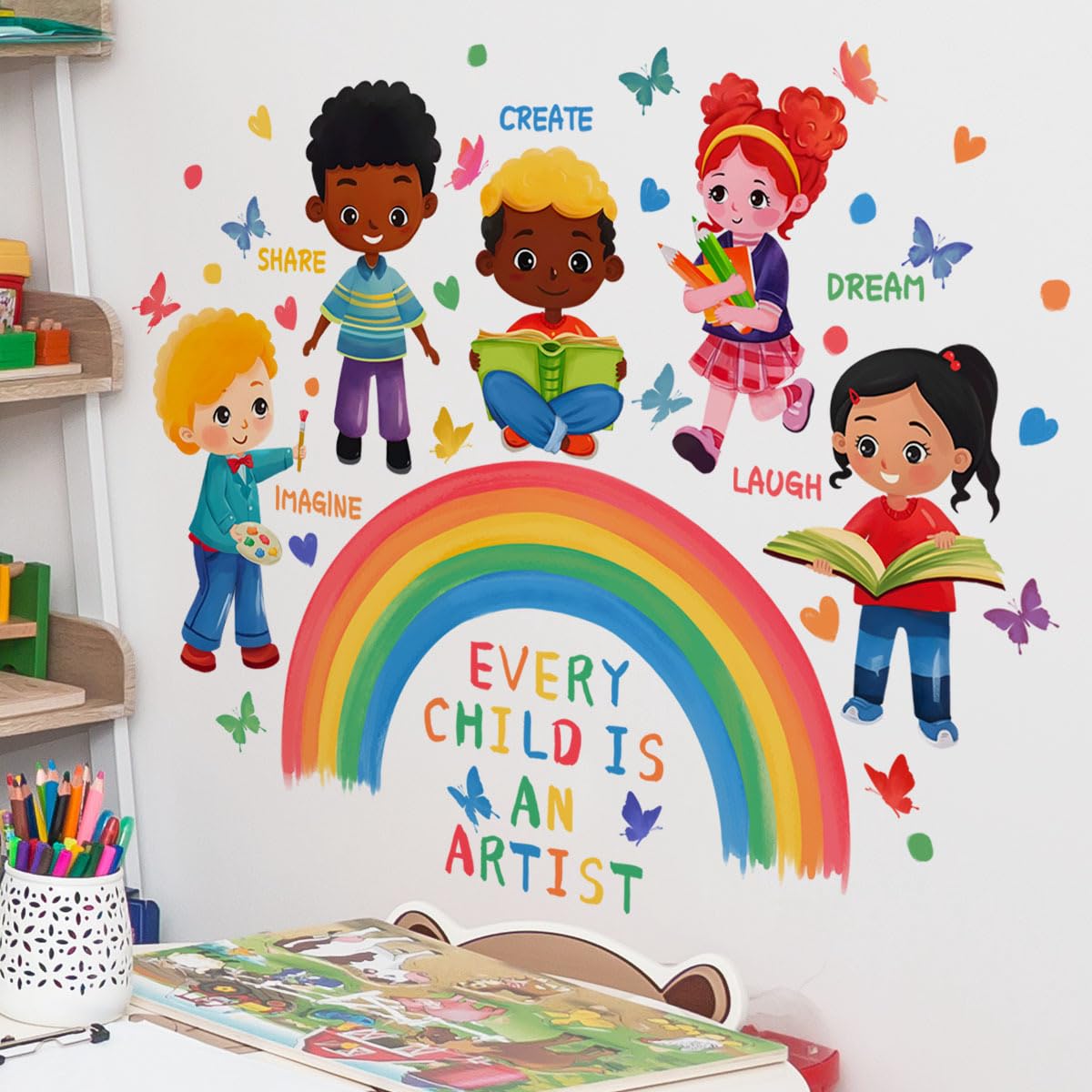 SHUCHING Inspirational Quotes Children Wall Stickers, Rainbow Wall Decals Decor for Kids Painting Room Corner Nursery Playroom - Image 2