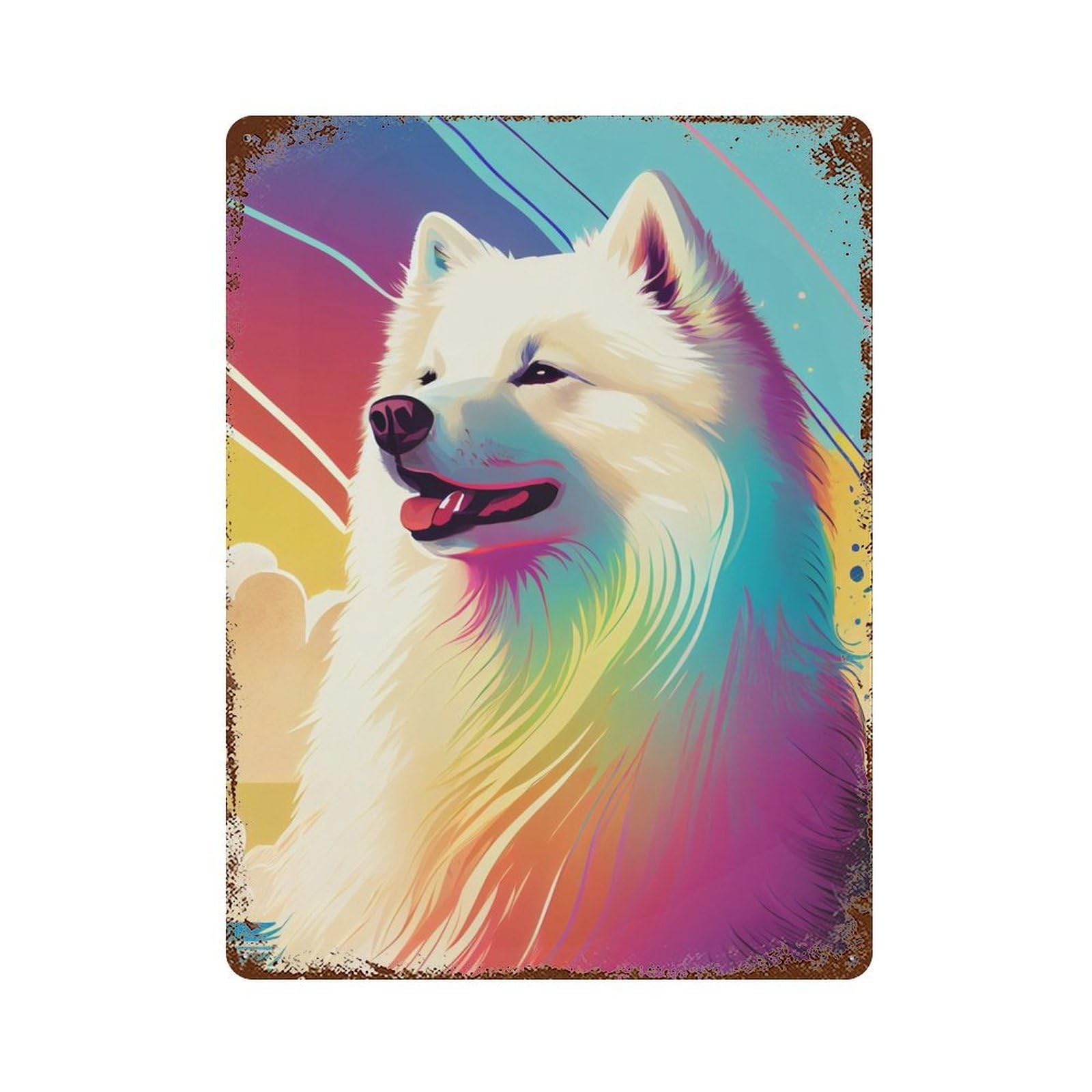 Garage Style Samoyed Color Dog Rusty Metal Tin Sign 15.7"x11.8", Farmhouse Wall Decor for Bar And Workshop