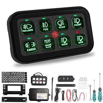 SUNPIE 8 Gang Switch Panel, Universal 12V Auxillary Switch Panel with Automatic Dimmable, LED Waterproof Switch Panel Car Touch Switch Box Electronic Relay for Car Pickup Truck UTV SUV ATV Jeep Boat