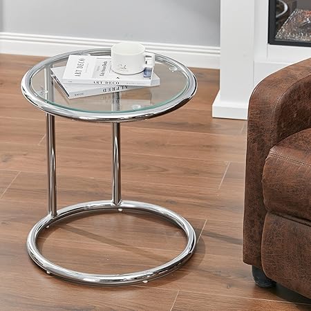 23.62" Modern End Table Round Tempered Glass Coffee Table With Chrome Legs Contemporary Sofa Side Table For Living Room, Dining Room, Tea, Home Décor W/Metal Frame, Silver - View #9