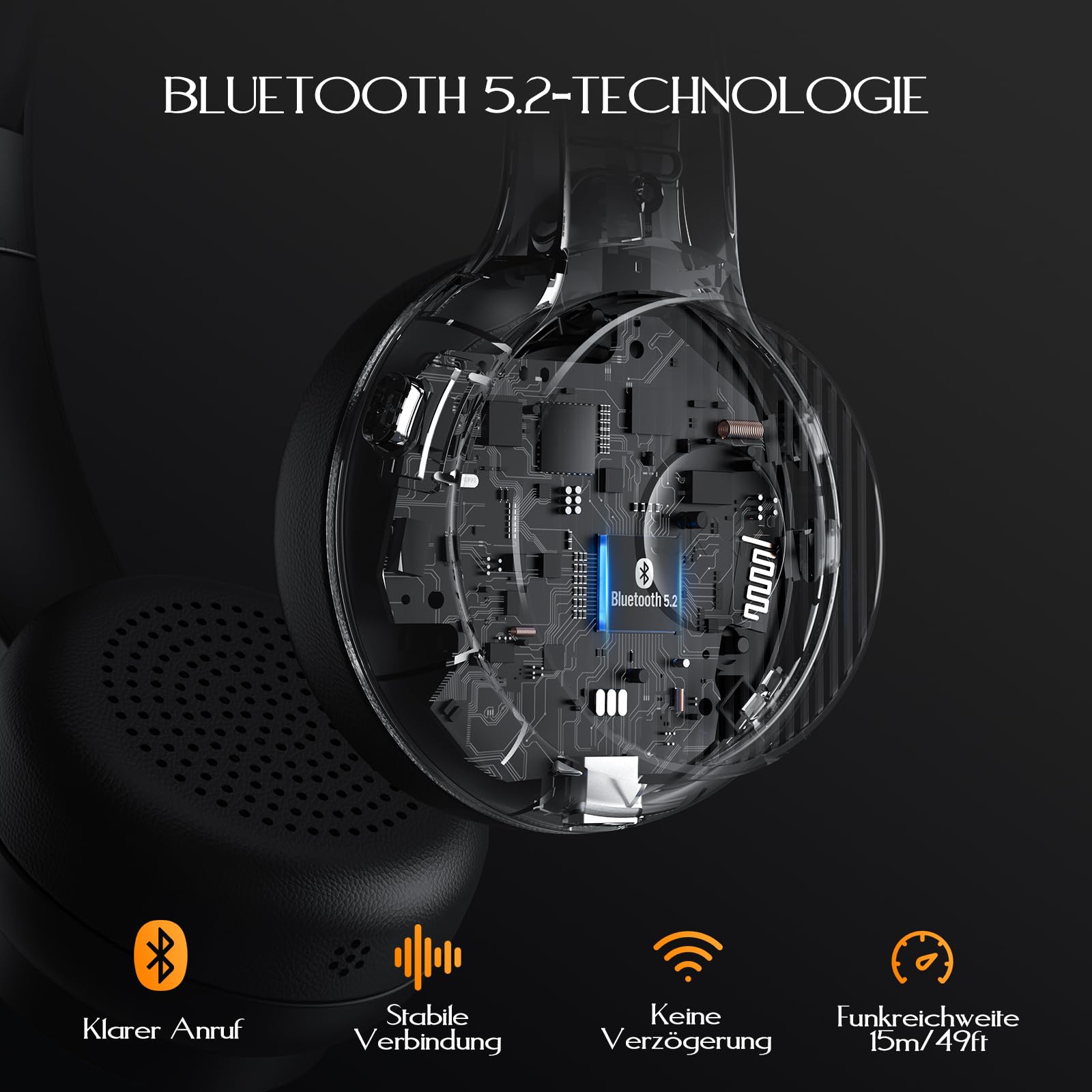 EKSA H16 Wireless Headset, Bluetooth 5.2 Headset mit Mikrofon & USB Dongle [Bis zu 55 Stdn & 15 Meter Reichweite] Kopfhörer Kabellos mit AI Noise Cancelling Mic für PC Skype Zoom Laptop BüroTelefon